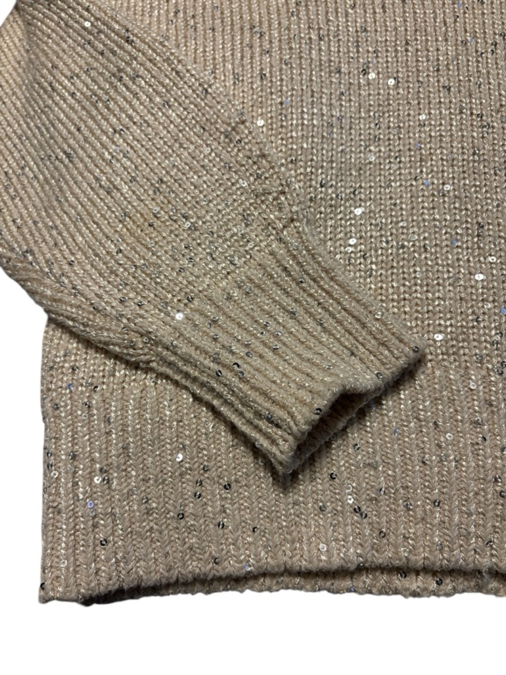J. Crew Sequin Sweater Polo Size Large Cream V-Neck Collar Sparkle Holiday - Picture 5 of 8